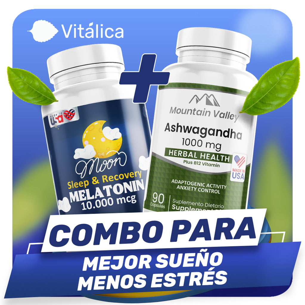 COMBO LIBERAR EL ESTRÉS Y MEJORAR EL SUEÑO Aswagandha Mountain Valley + Melatonina