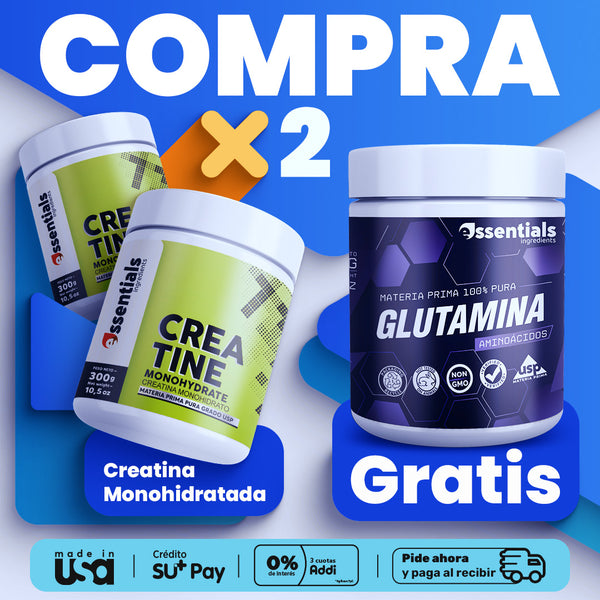 Promo 2 Creatina Monohidratada + 1 Glutamina Essential Gratis