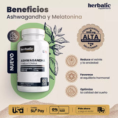 Ashwagandha y Melatonina 1000mg, 60 cápsulas