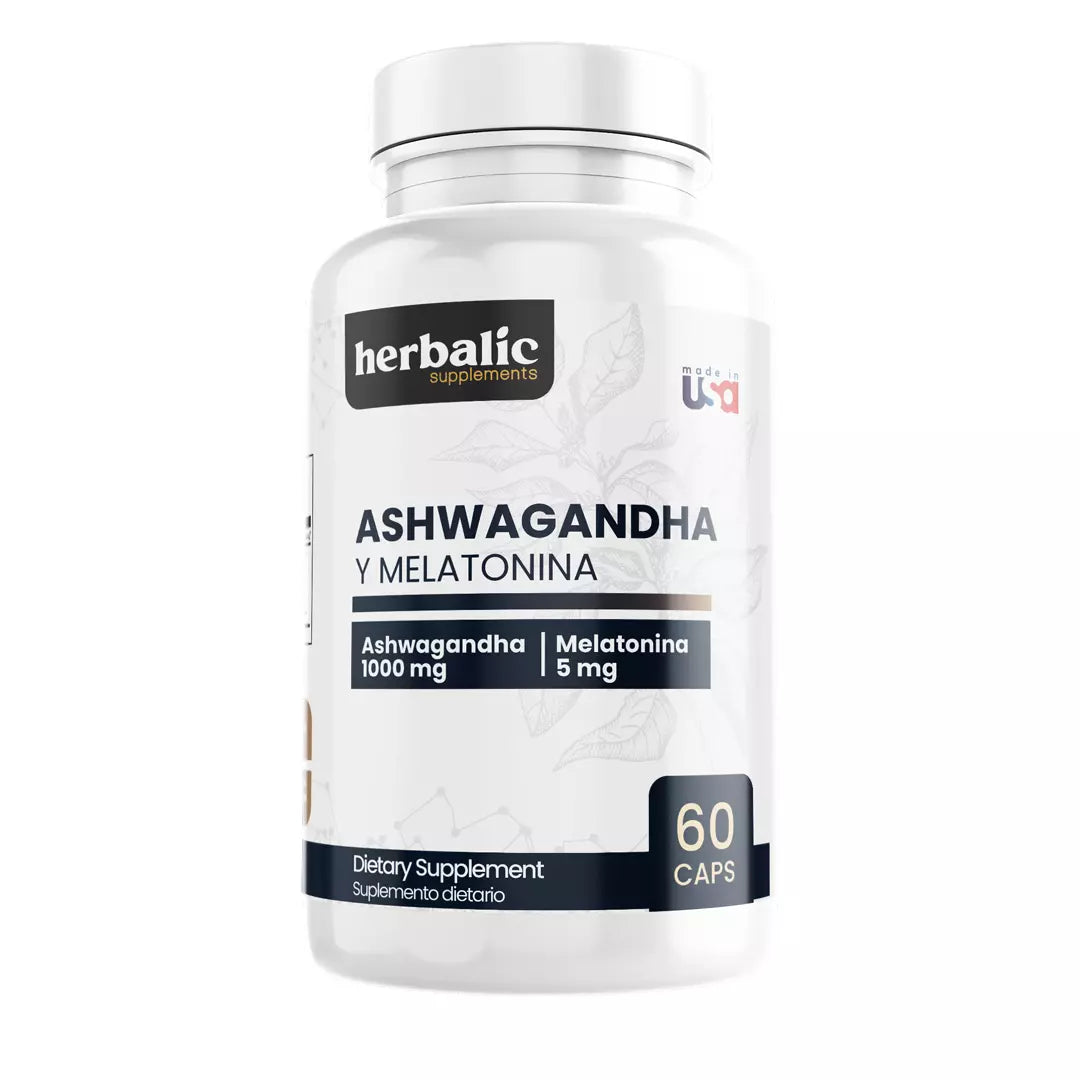 Ashwagandha y Melatonina 1000mg, 60 cápsulas