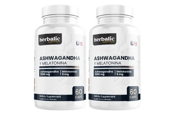 Ashwagandha y Melatonina 1000mg, 60 cápsulas X2