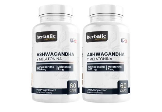 Ashwagandha y Melatonina 1000mg, 60 cápsulas X2