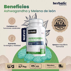 Ashwagandha y Melena de leon, 60 cápsulas