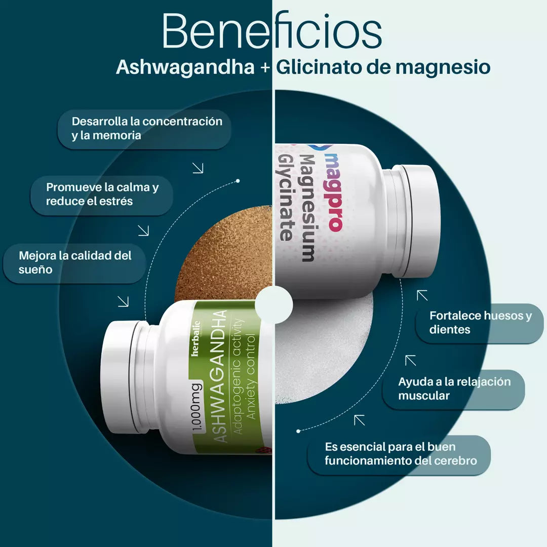 Glicinato de Magnesio + Ashwagandha, 100 + 90  cápsulas