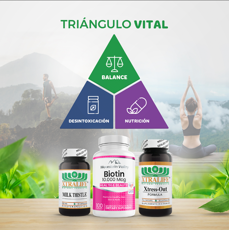 PROMOCION | TRIANGULO VITAL | BIOTINA+XTRESS OUT+MILK THISTLE